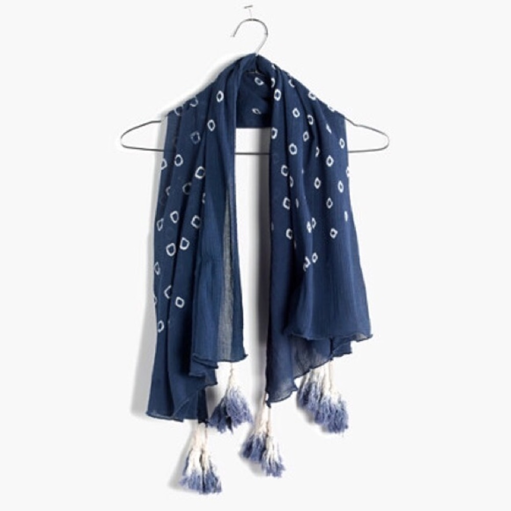 BNWT Madewell Indigo Shibori Print Tassel Scarf